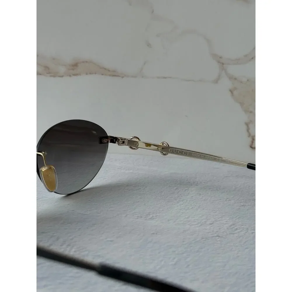NEW Gucci GG2051S Gold Grey Horsebit Rimless Sunglasses $615